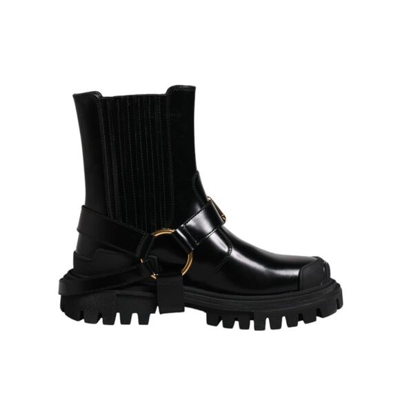 Dolce & Gabbana Black Leather Slip On Stretch Trekking Boots Men\'s Shoes